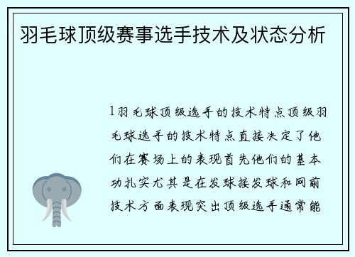 羽毛球顶级赛事选手技术及状态分析
